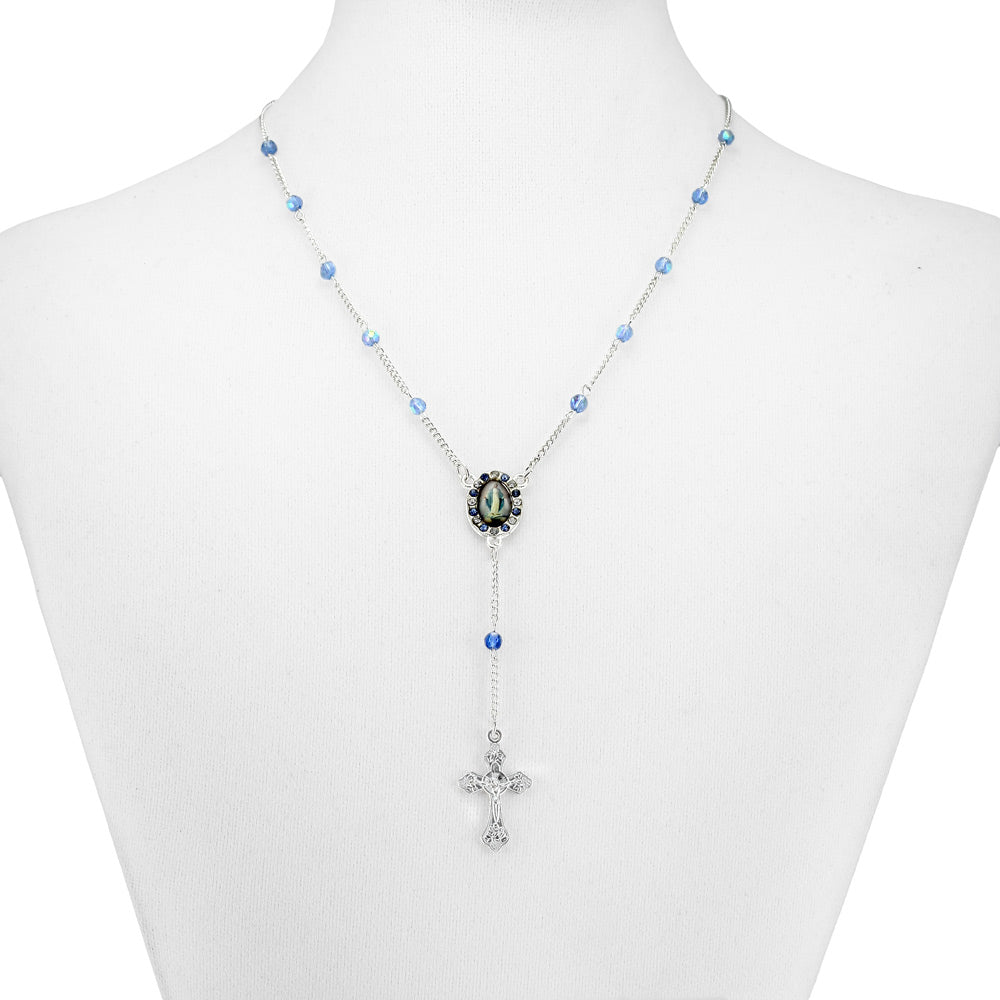 Blue Crystal Beads Rosary Necklace