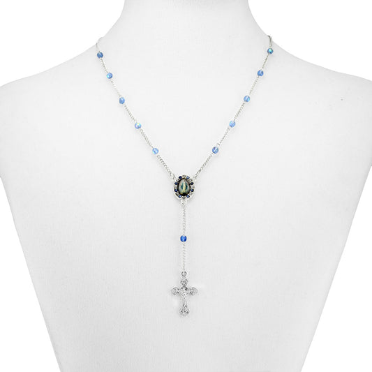 Blue Crystal Beads Rosary Necklace
