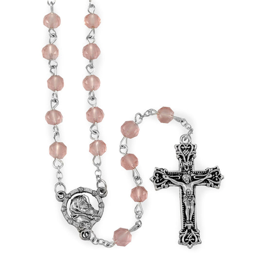 Rosary Genuine Pink Crystal Beads and Oxidized Crucifix