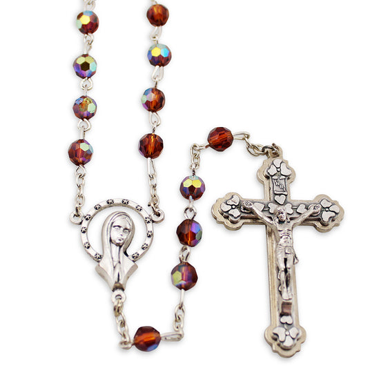 Catholic Rosary Amber Aurora Borealis Crystal Beads