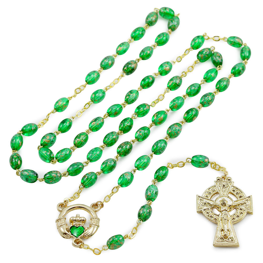 Catholic Rosary with Green Beads