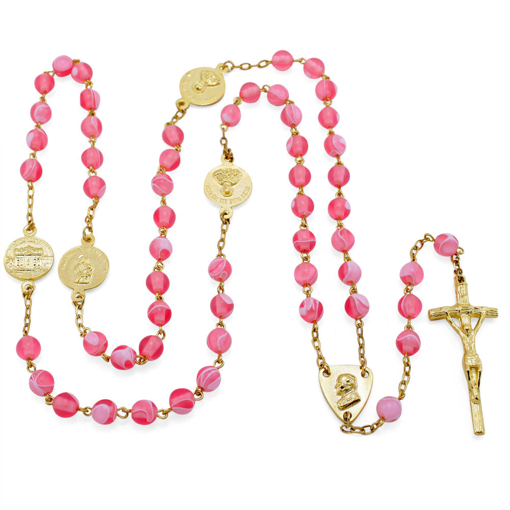 Pink Silk Beads Papal Rosary