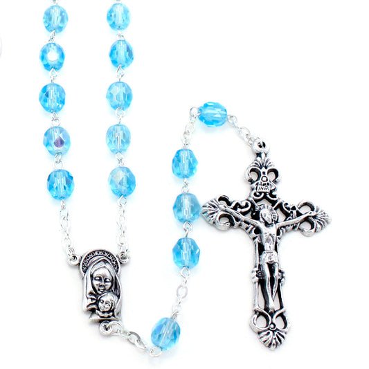 Wedding Rings Rosary w/ Aqua Crystal Beads