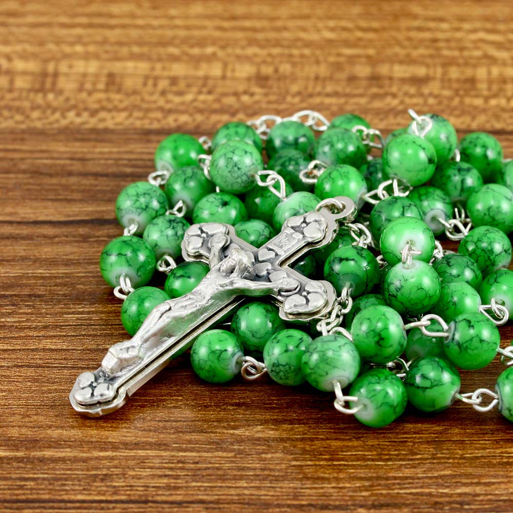 Rosary Green Glass Beads Lady of Guadalupe