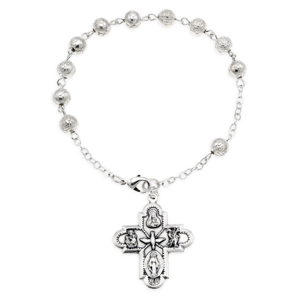 Rosary Bracelet Metal Rosebuds Beads