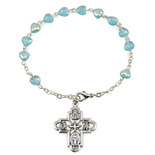 Rosary Bracelet Blue Heart Beads
