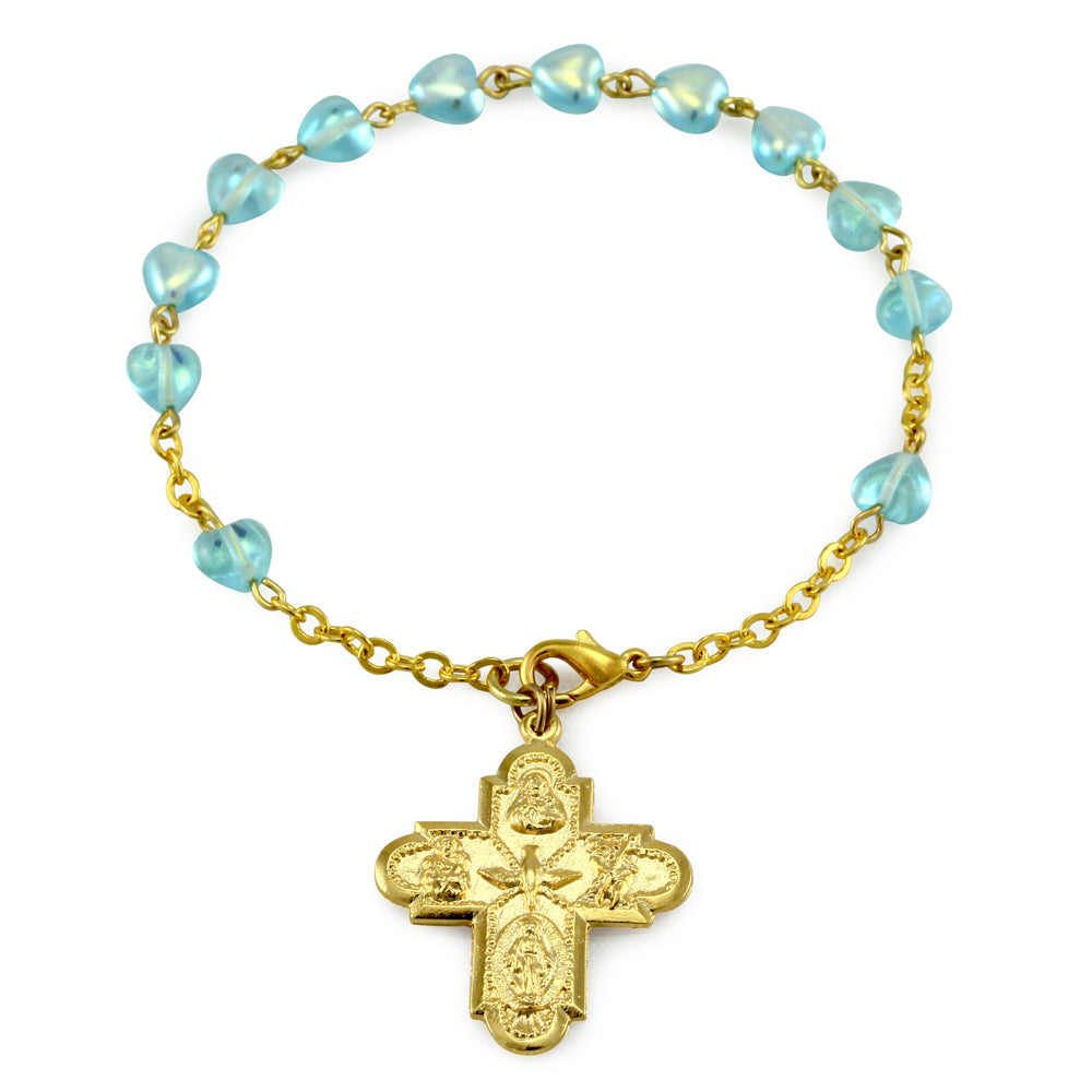 Rosary Bracelet Aqua Heart Beads