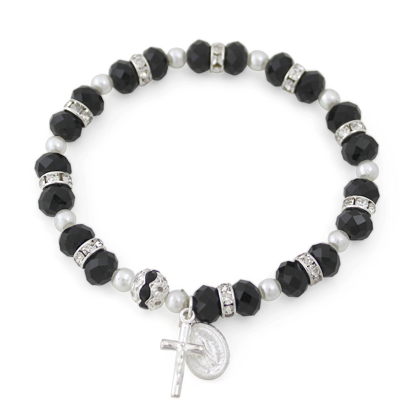 Rosary Bracelet with Black Crystal Beads