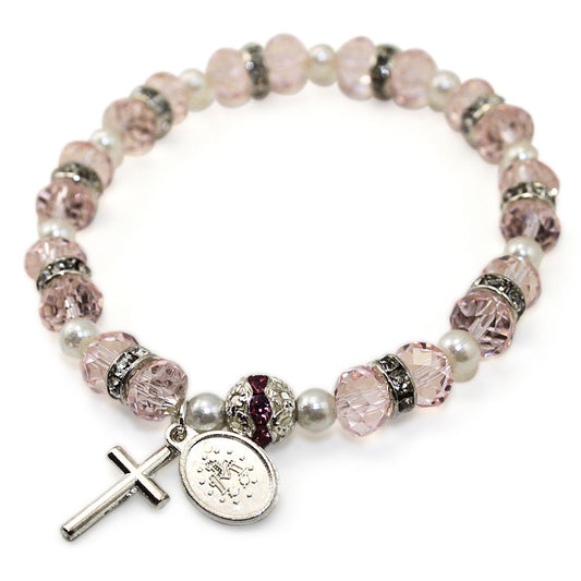 Pink Rosary Bracelet Crystal Beads