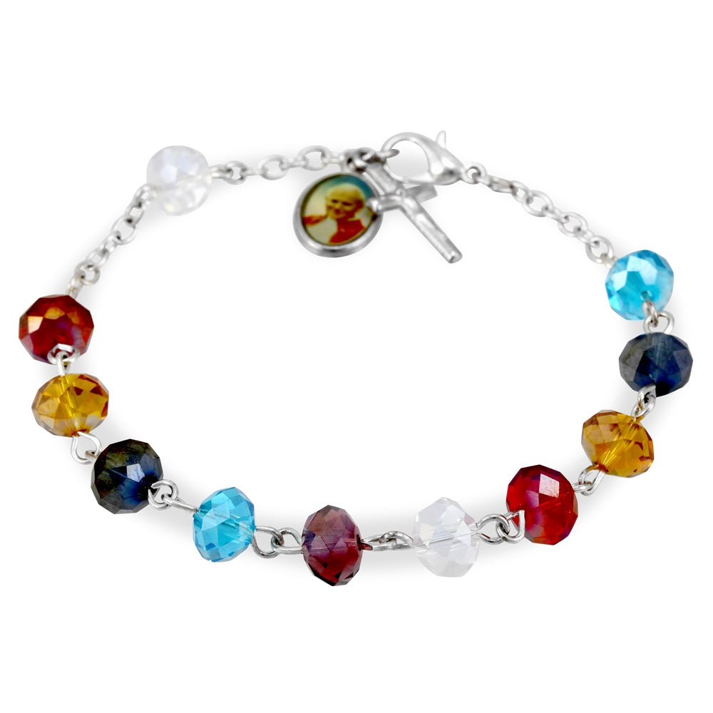 Rosary Bracelet Multicolor Crystal Beads St John Paul