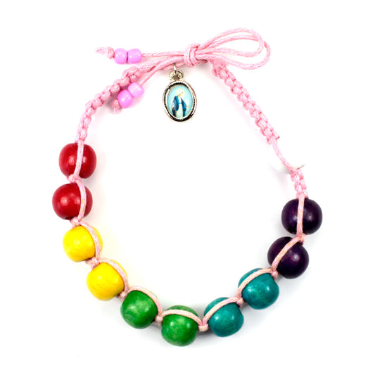 Wooden Beads Multicolored Rosary Bracelet