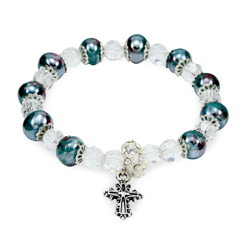 Rosary Bracelet Green Mosaic Beads