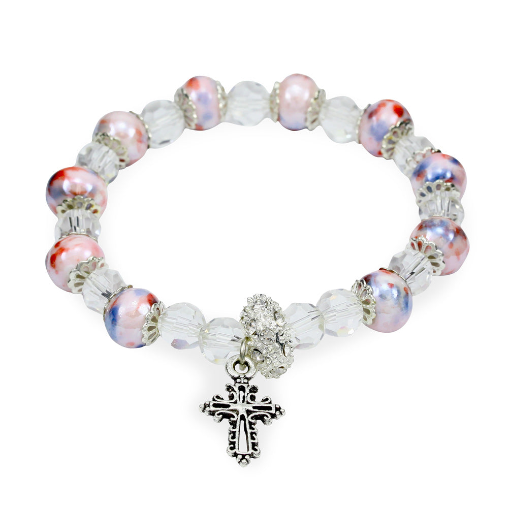 Rosary Bracelet Pink Mosaic Beads