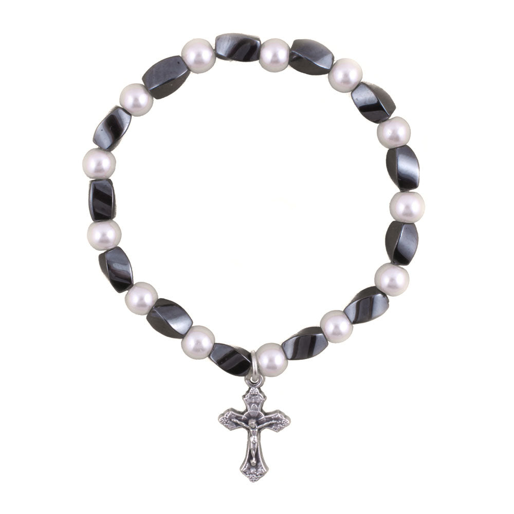 Rosary Bracelet Imitation Pearl Hematite Beads