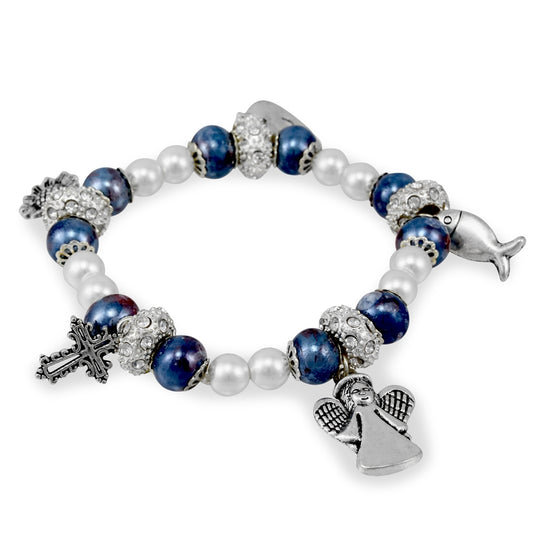 Blue Capped Mosaic Beads Rosary Bracelet