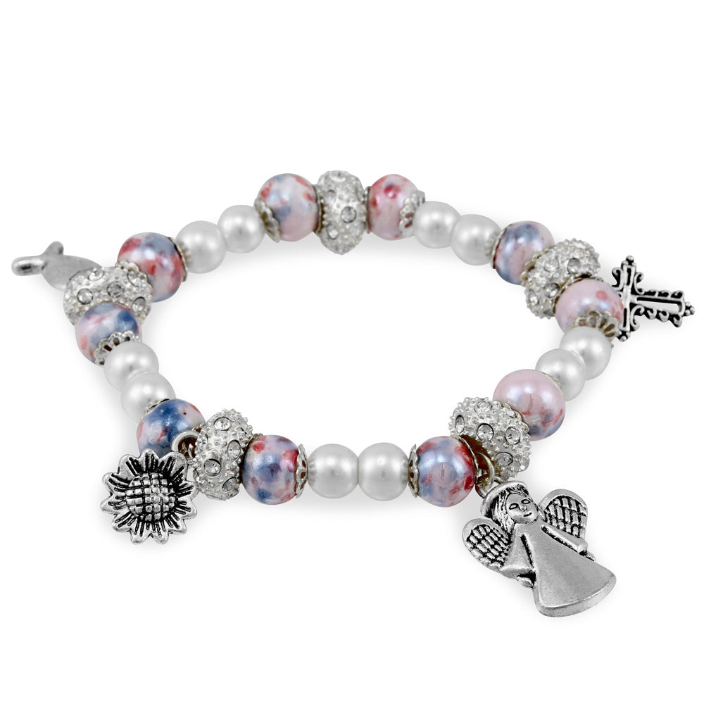 Pink Capped Mosaic Beads Rosary Bracelet