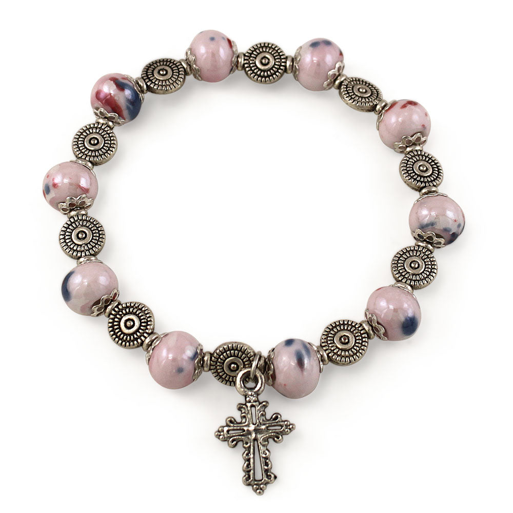 Rosary Bracelet Pink Mosaic Beads