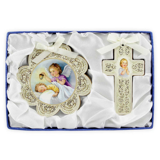 Catholic Baby Gift Set with Cross and Medal