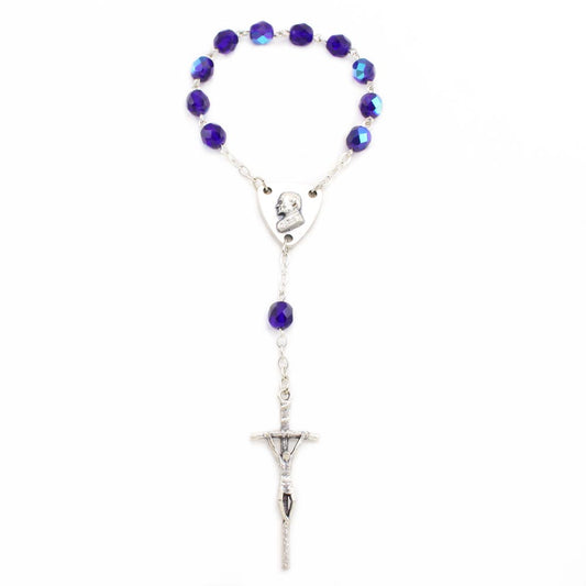 One Decade Rosary Blue Crystal Beads St. John Paul II