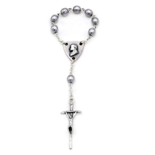 One Decade Grey Pearl Beads Rosary Papal Crucifix St. John Paul II