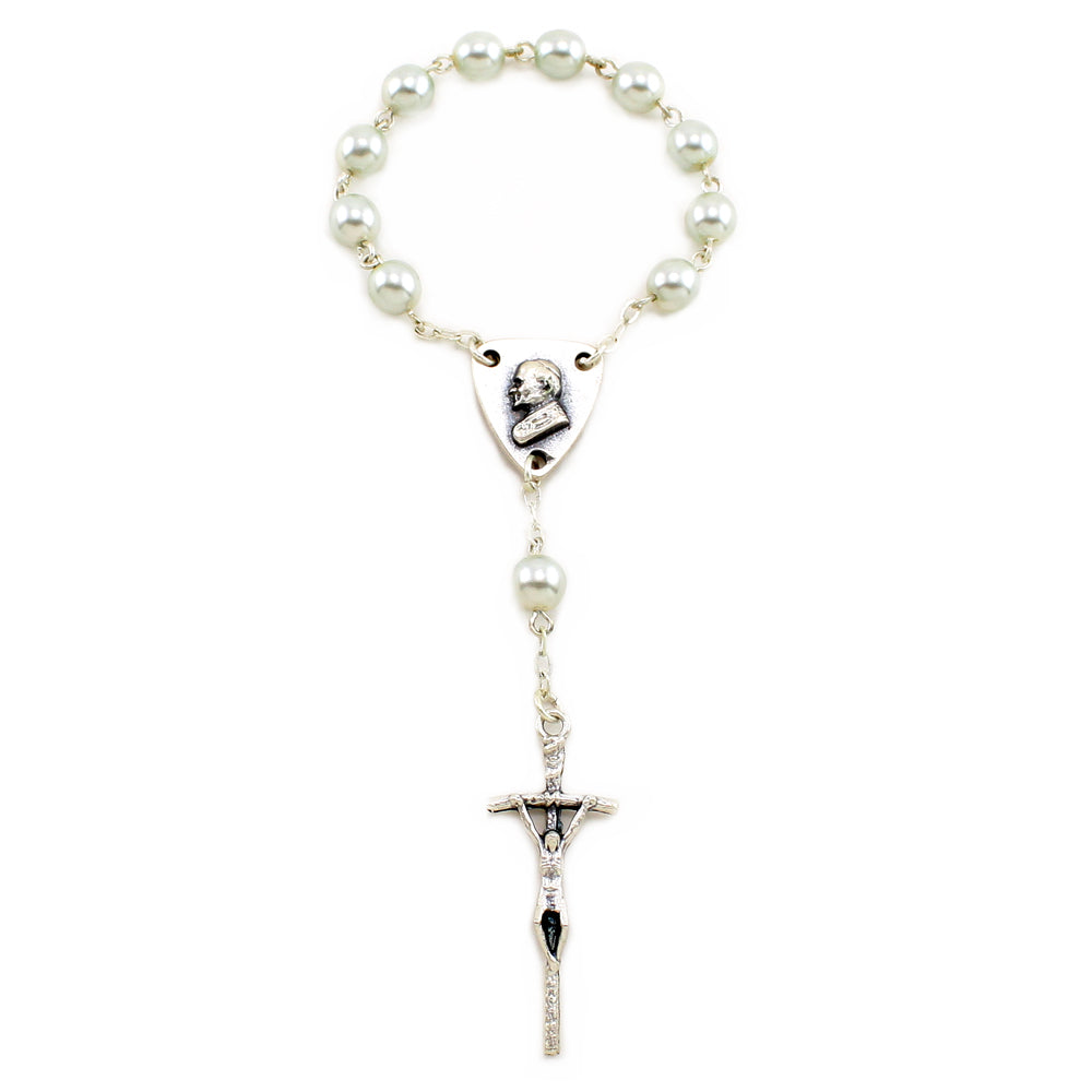 One Decade Pearl Beads Rosary Papal Crucifix St. John Paul II