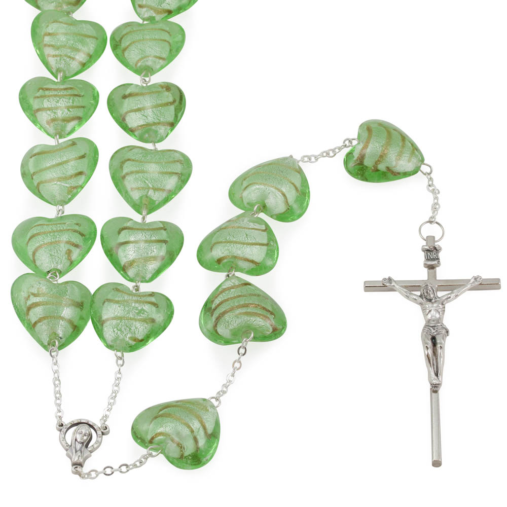 Venetian Glass Heart Beads Rosary