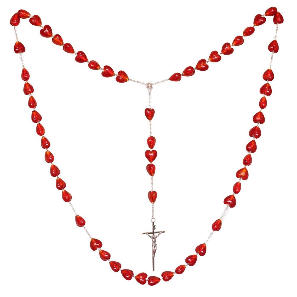 Venetian Glass Heart Beads Rosary