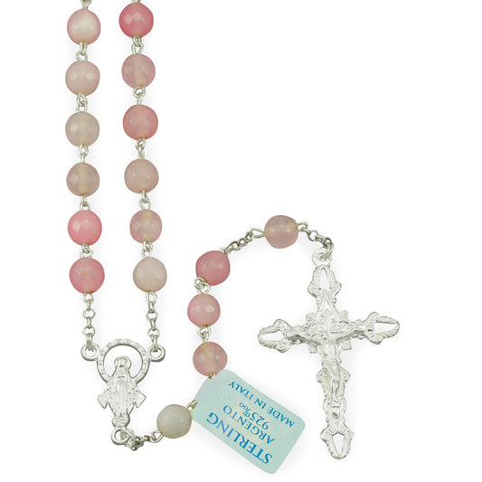 Rosary with Pink Agate Beads