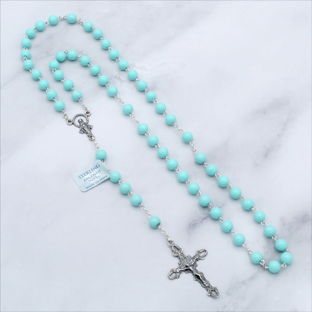 Lady of Lourdes Turquoise Stone Bead Rosary