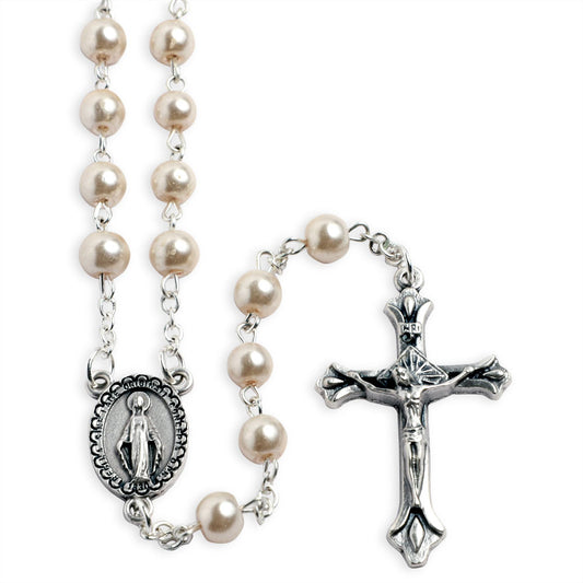 Rosary Pearl Glass Beads Miracle Medal