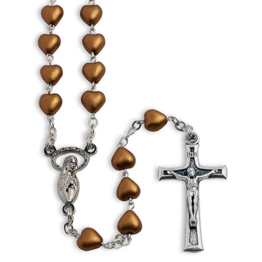 Heart Beads Rosary Bronze Finish