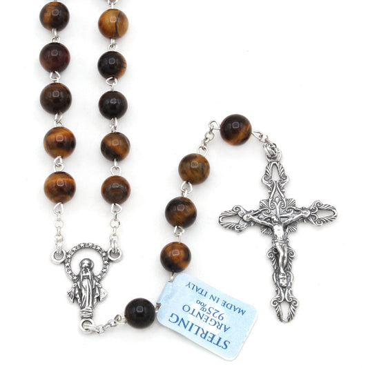 Silver Rosary with Brown Tigers Eye
