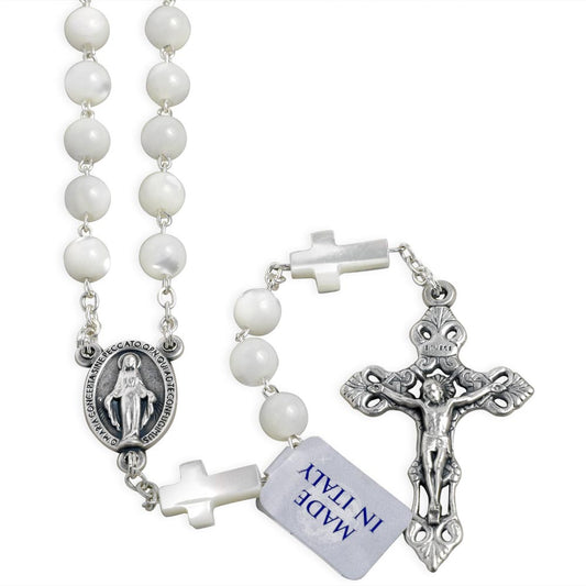 Rosary mother of  Pearl Beads Miracle Medal