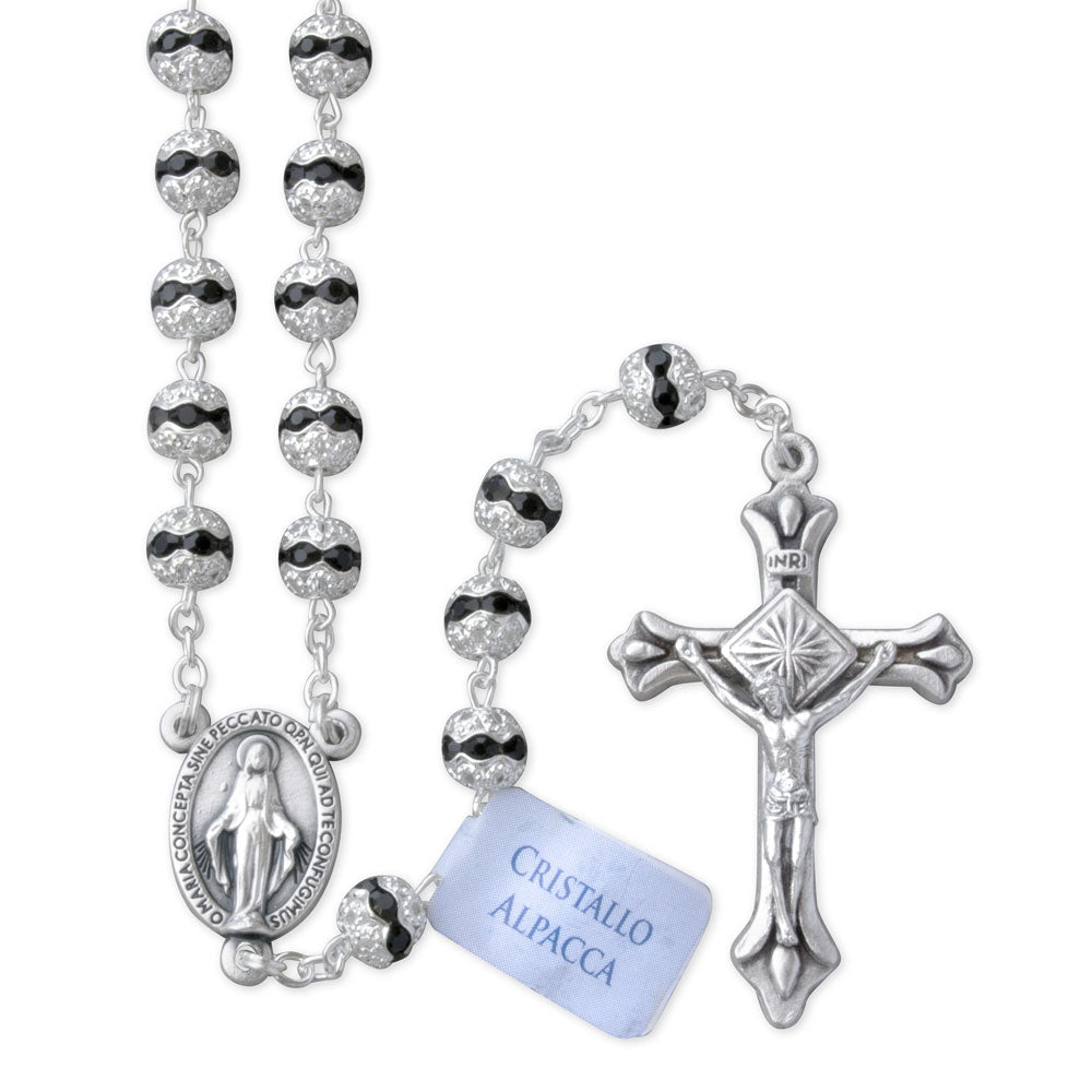 Black Swarovski Crystal Rosary Filigree Rondelle