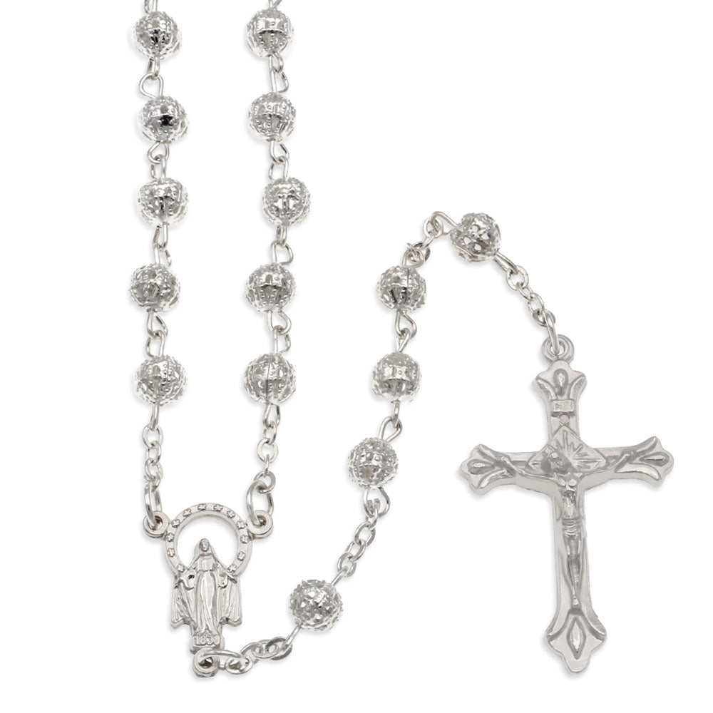 Silver Finish Filigree Beads Rosary