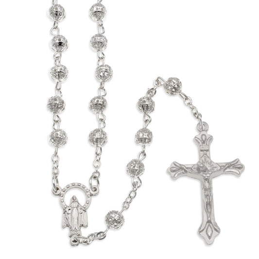 Silver Finish Filigree Beads Rosary