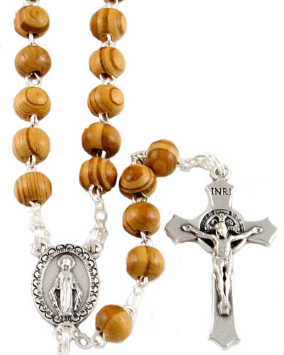 Miraculous Wooden Bead Catholic Rosary with Clasp