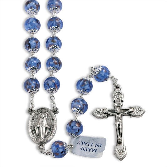 Blue Murano Beads Rosary Miracle Medal