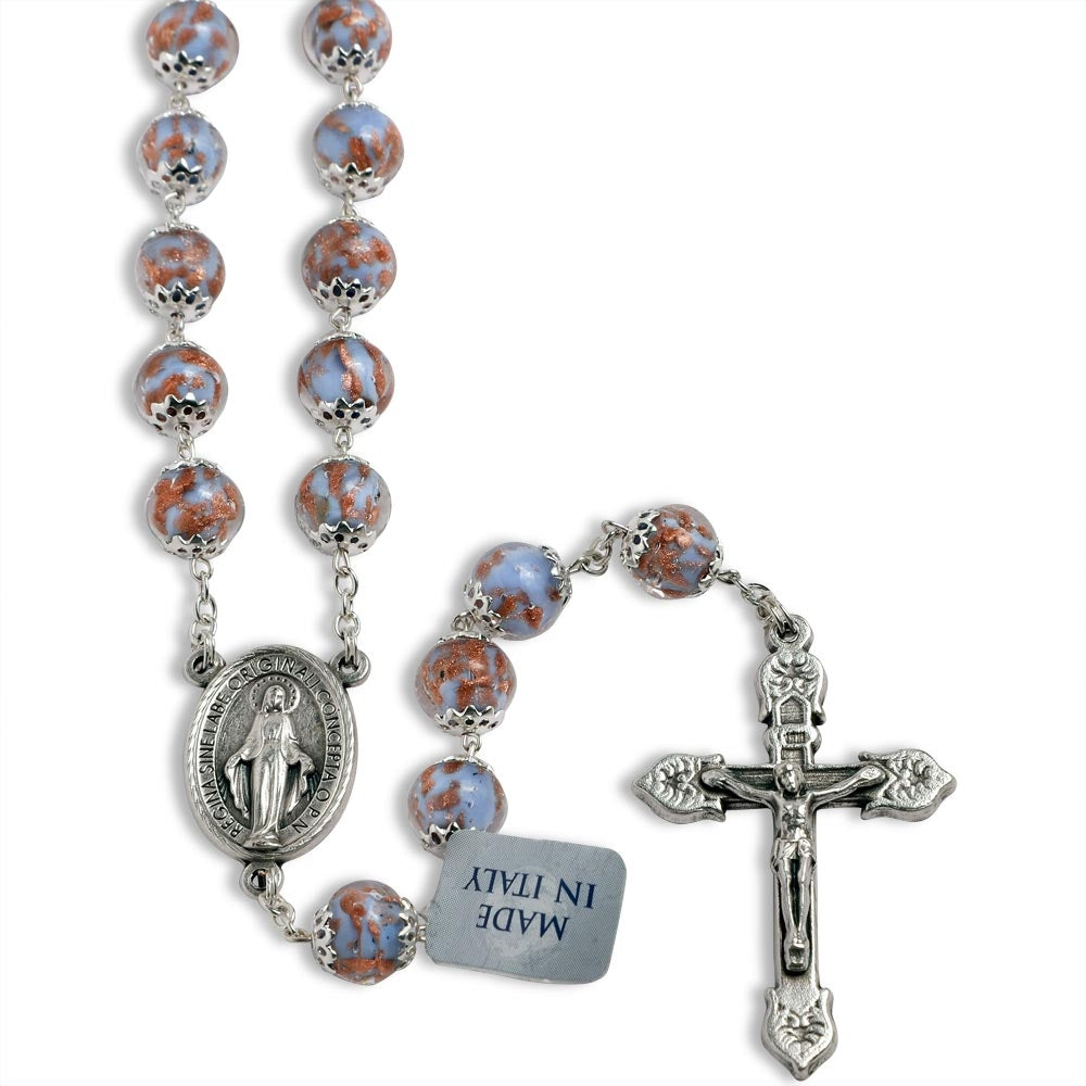 Light Blue Murano Beads Rosary Miracle Medal