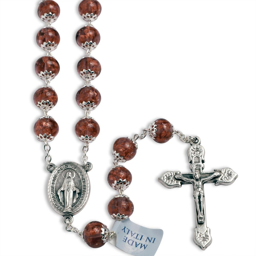 Purple Murano Beads Rosary Miracle Medal