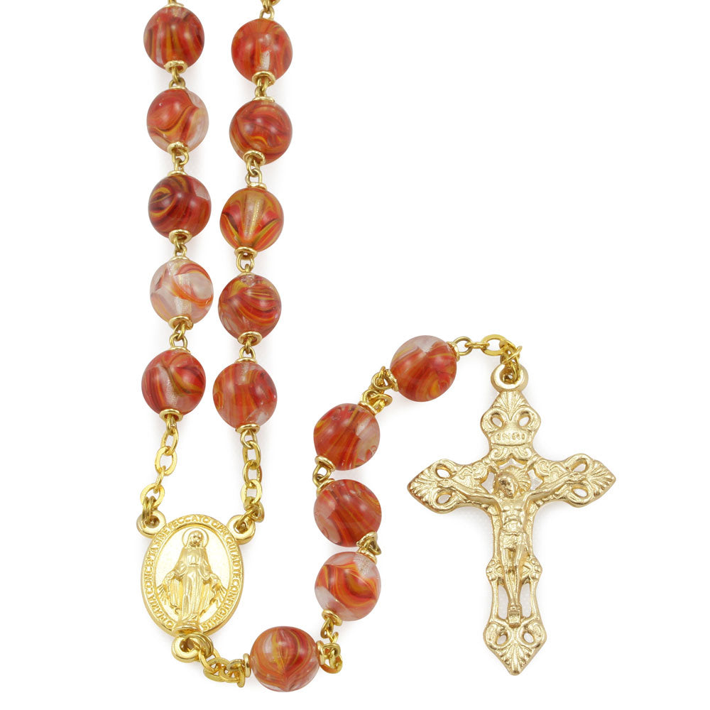 Rosary with Red Glass Beads