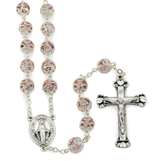 Miracle Rosary with Pink Capped Beads