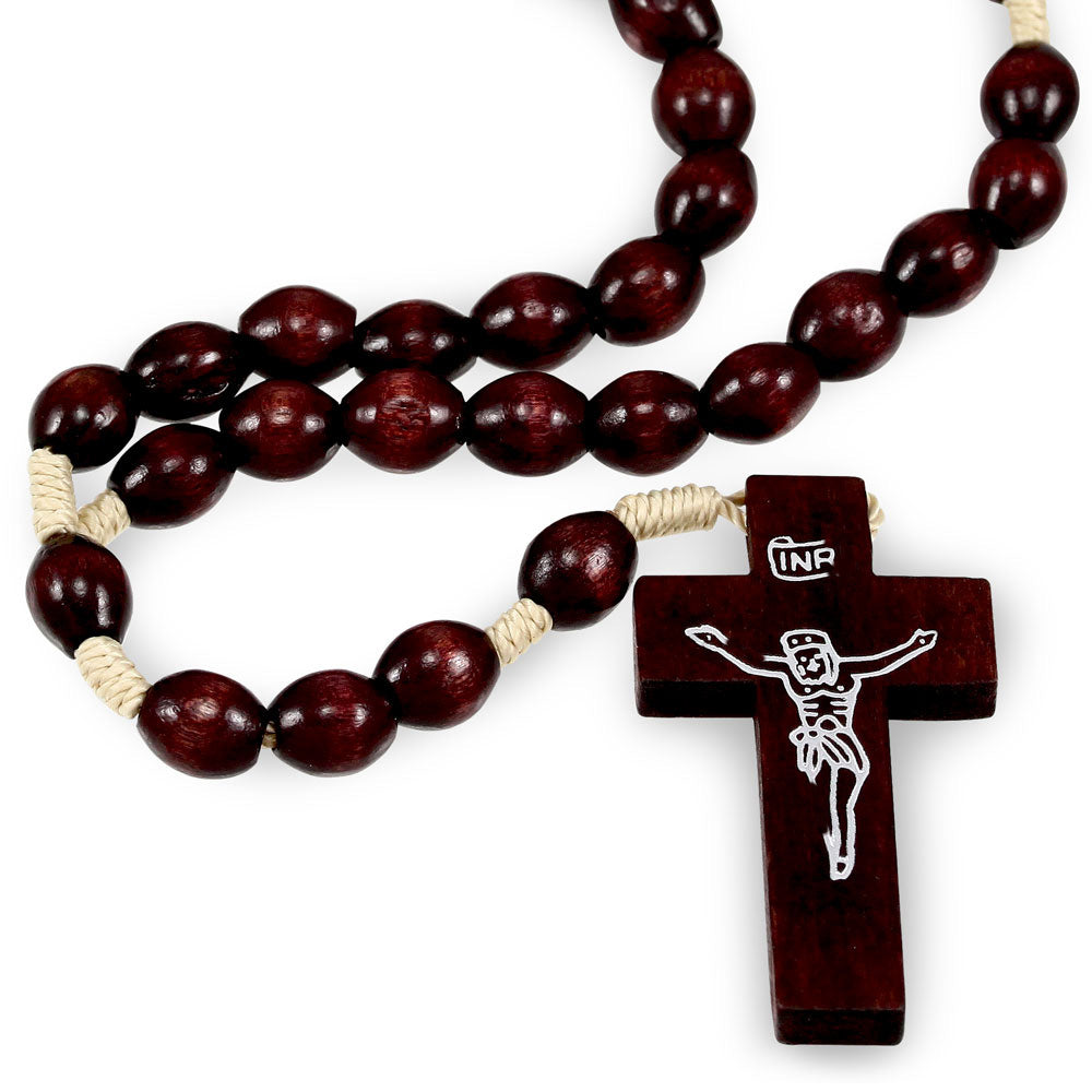 Rosary Brown Oval Wooden Beads Wood Crucifix