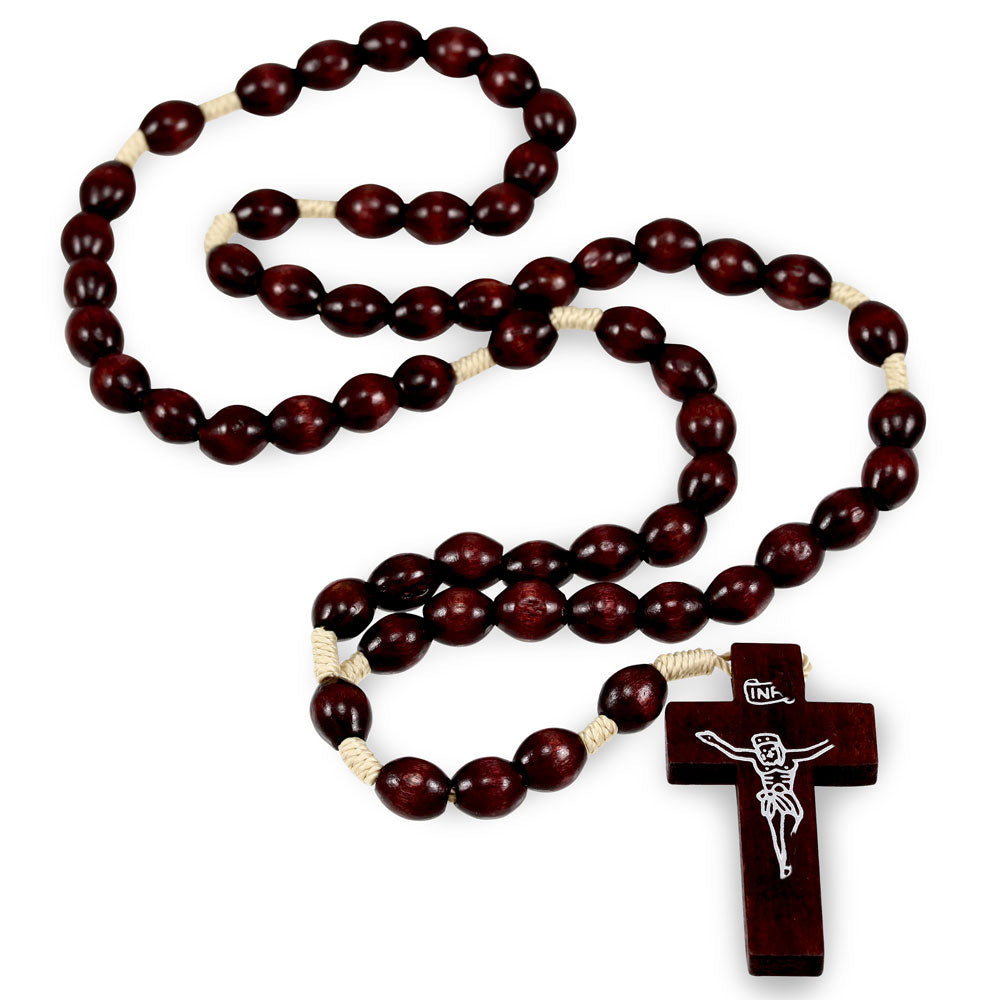 Rosary Brown Oval Wooden Beads Wood Crucifix