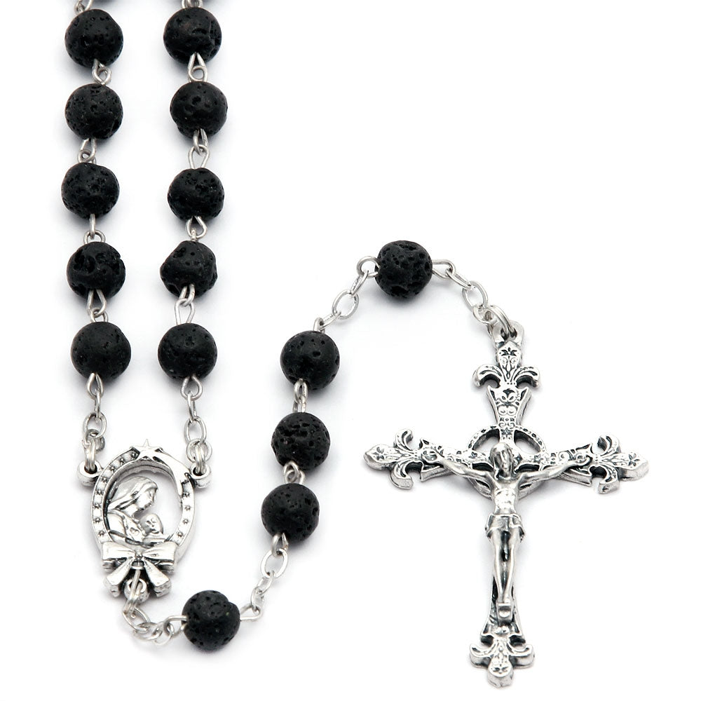 Black Lava Beads Rosary