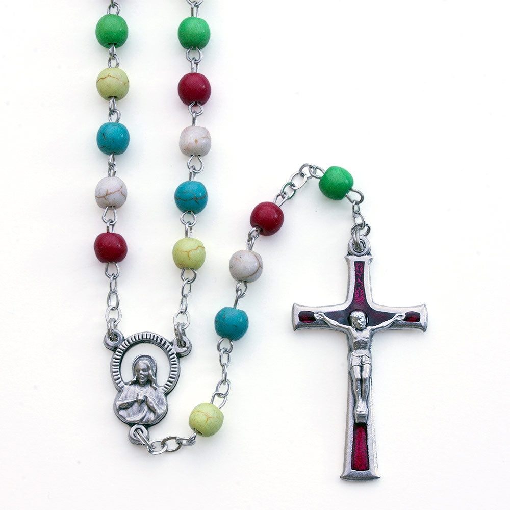Rosary Beads Multi Colored Stones Sacred Heart