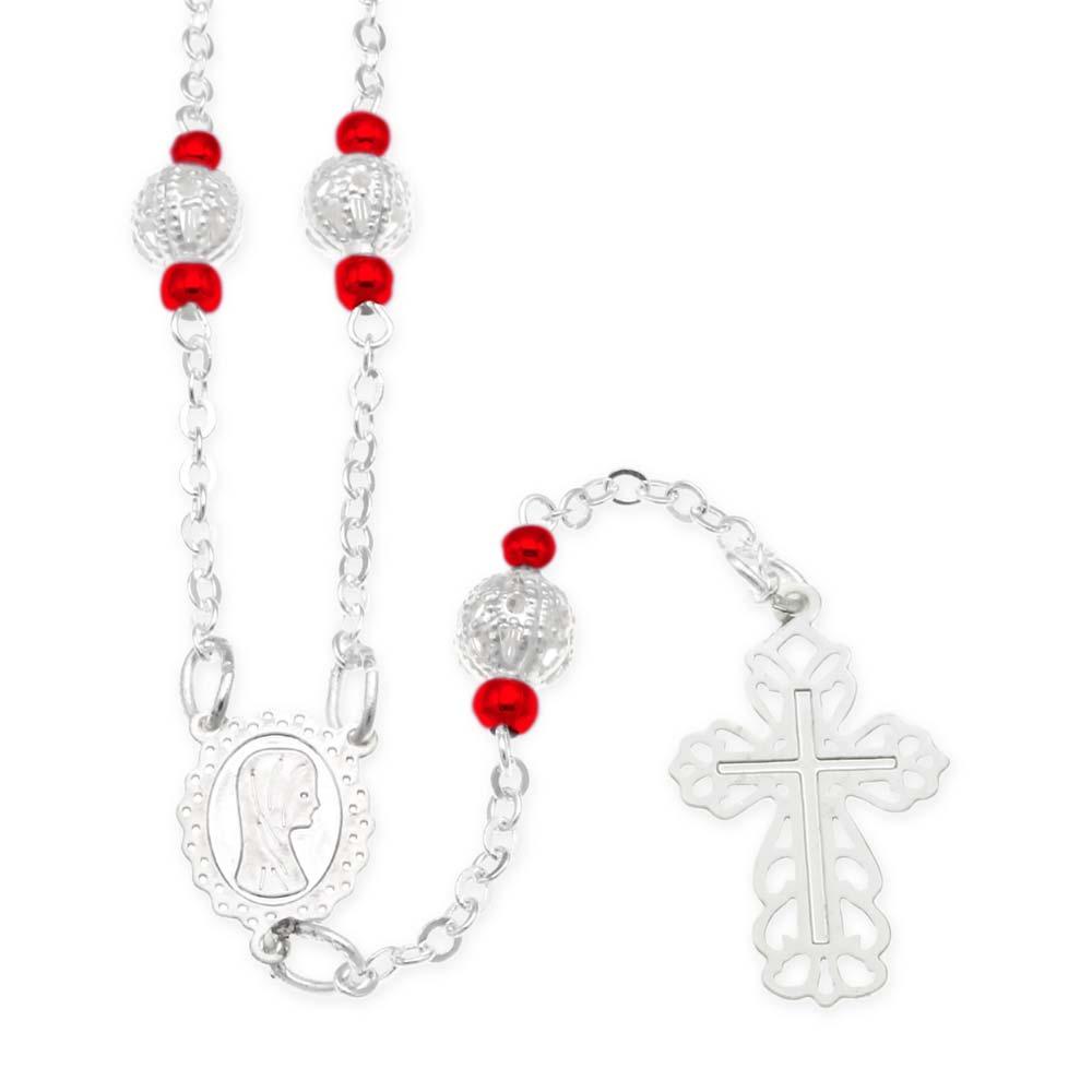Silver Madonna Rosary Necklace