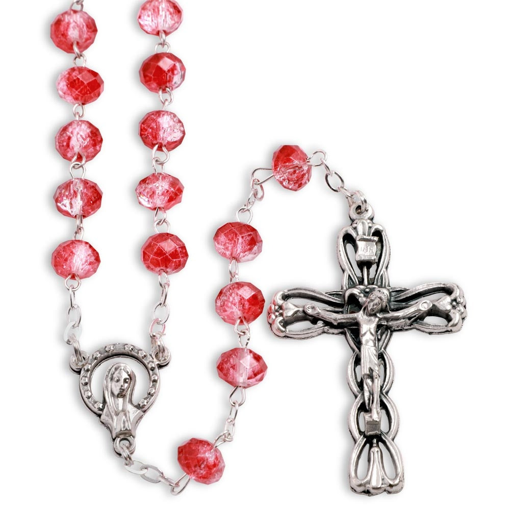 Rosary Overflowing Red Multifaceted Glass Beads Antique Filigree Crucifix