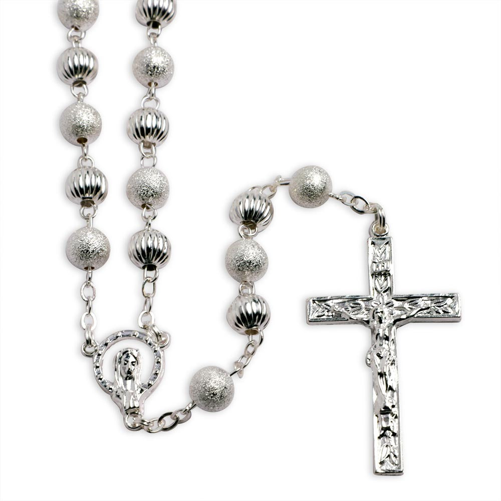 Rosary White Metallic Hollow with Multicolored Strass Our Father Beads Madonna