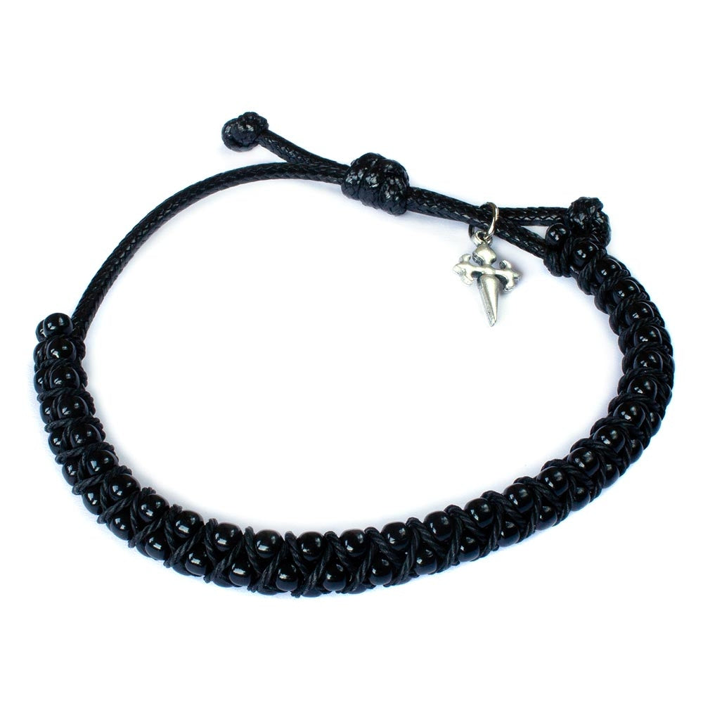 Bracelet Black Beads St. James Cross Men Women Teens